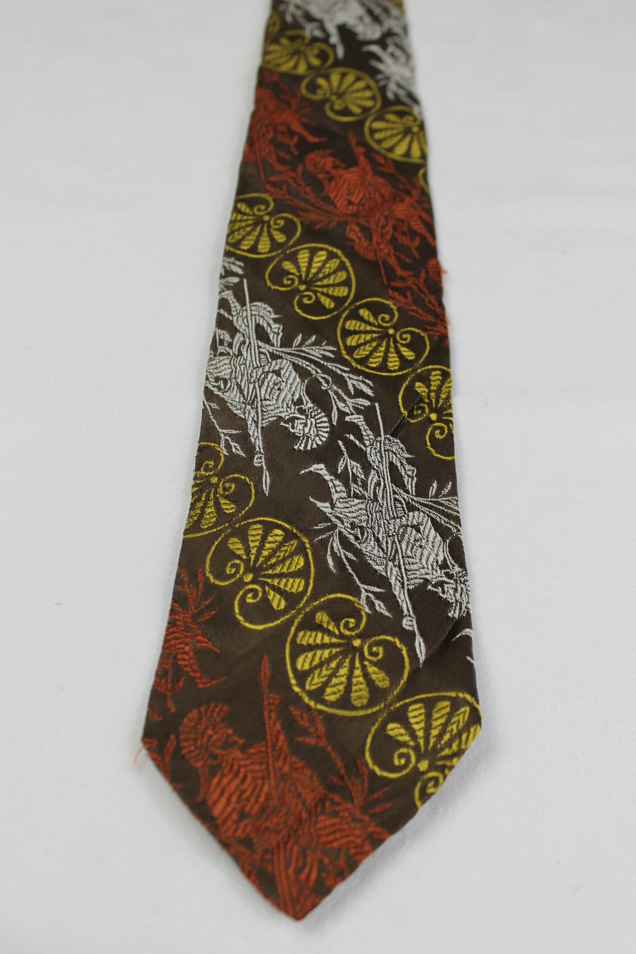 Vintage Spartan Soldier Embroidered design Gold Silver Copper Tie 1950s/60s