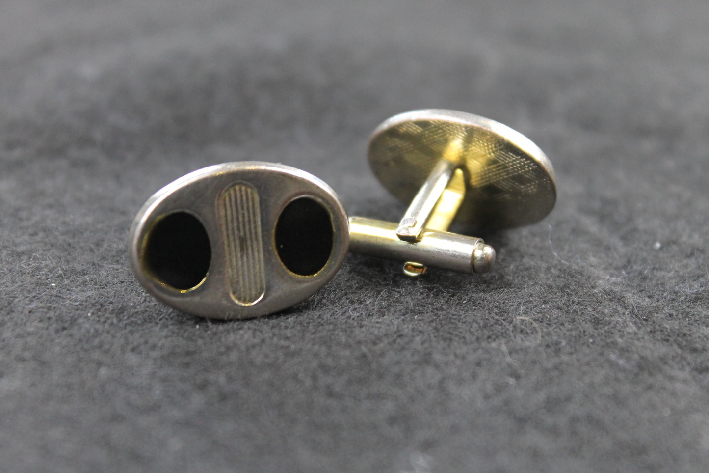 Vintage Oval Cufflinks Black Enamel Spots