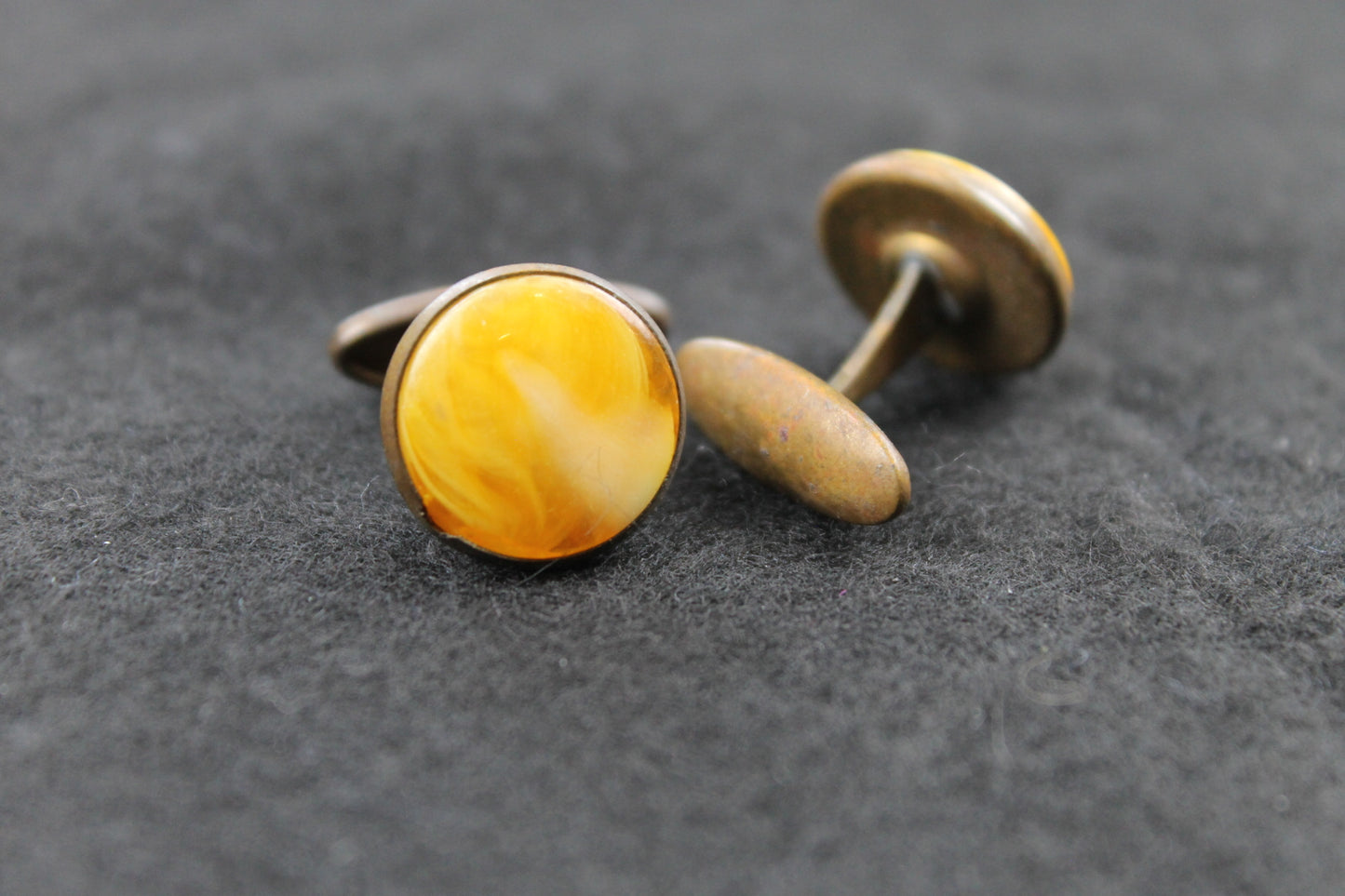 Vintage Round Citrine Stone Inset Cufflinks