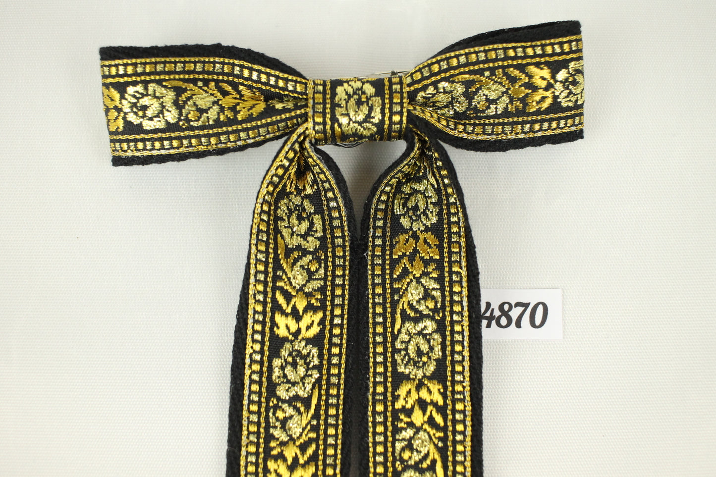 Vintage Style New Black Metallic Gold Clip On Western Cowboy Kentucky Bow Tie