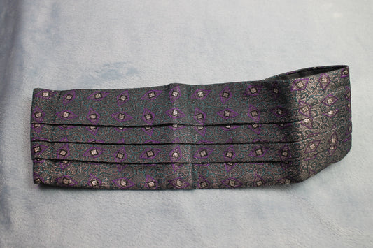 Vintage Jose Piscador green purple silver sparkly pleated cummerbund