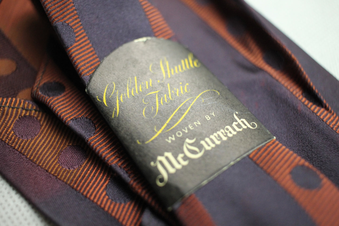 Vintage McCurrach Golden Shuttle Fabric Burgundy Purple Swing Tie 1940s/50s