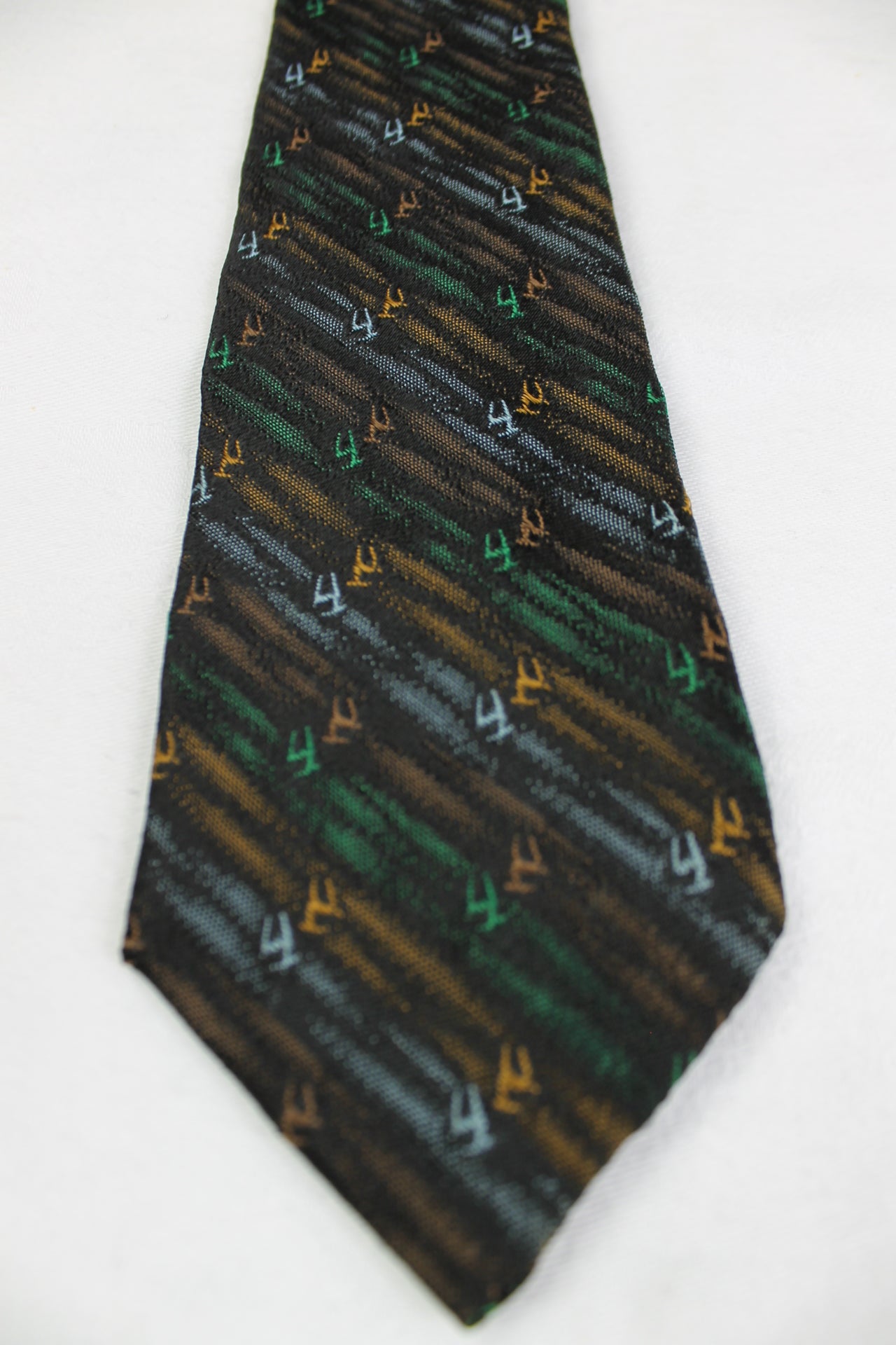 Vintage Black Orange Green Stripe Pattern Skinny Tie 1960s