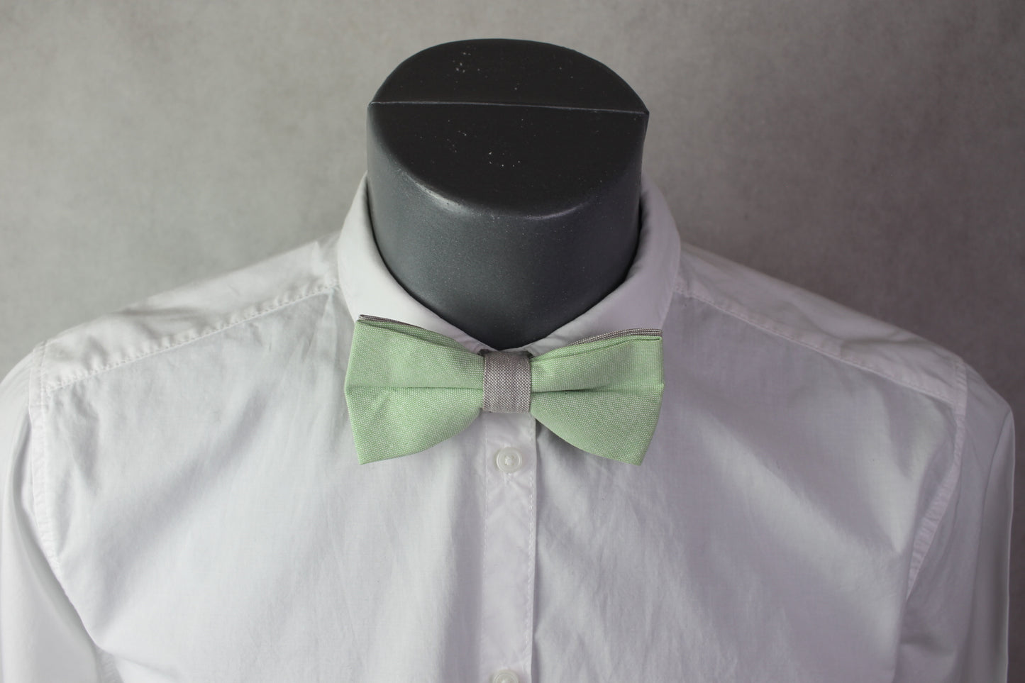 Vintage pre-tied mint green grey bow tie adjustable