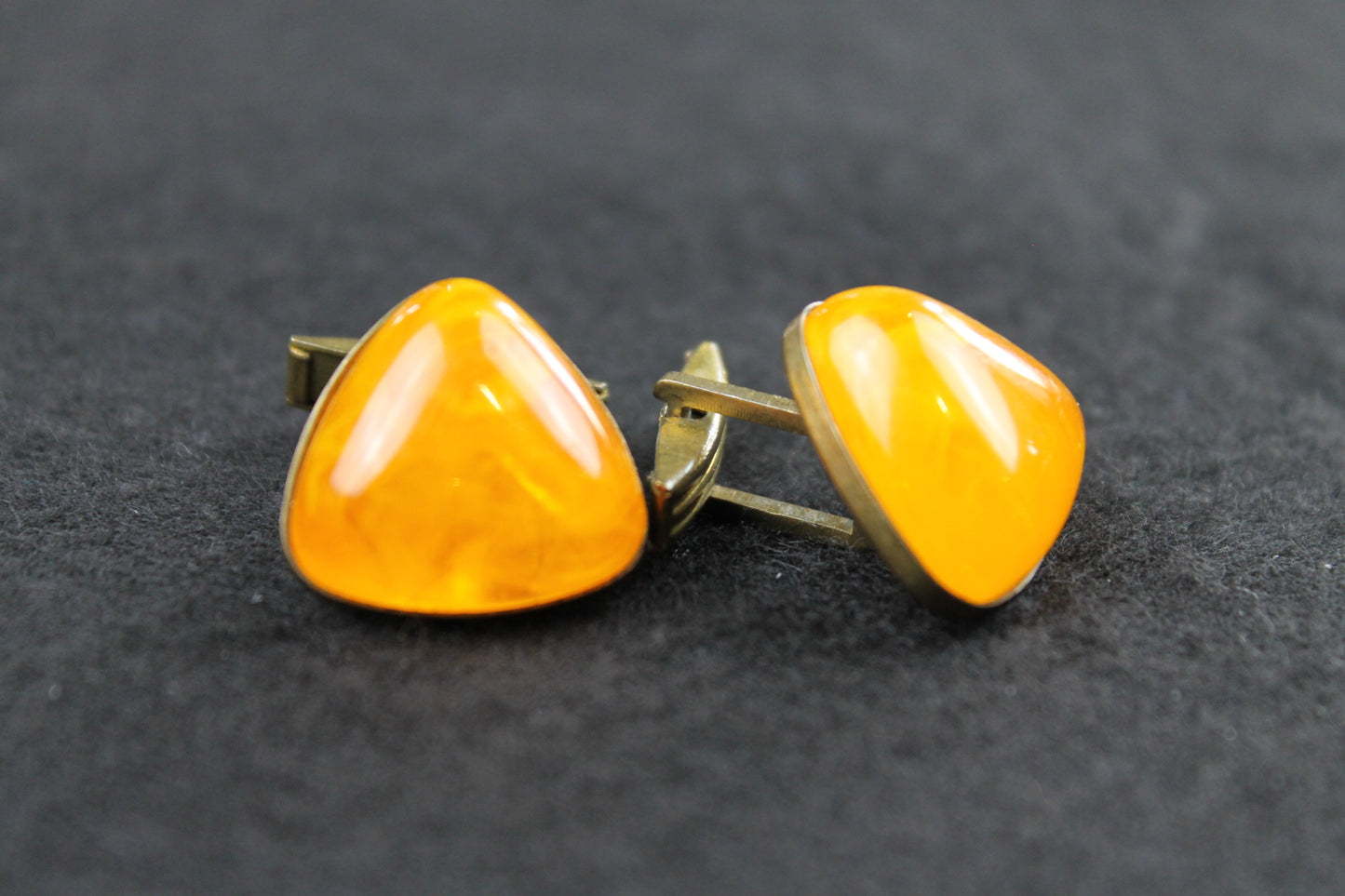 Vintage Amber Lucite Stone Cufflinks and Tie Clip Set