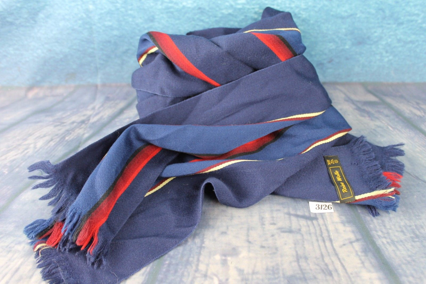 Vintage Pure Wool Striped Blue Burgundy Scarf