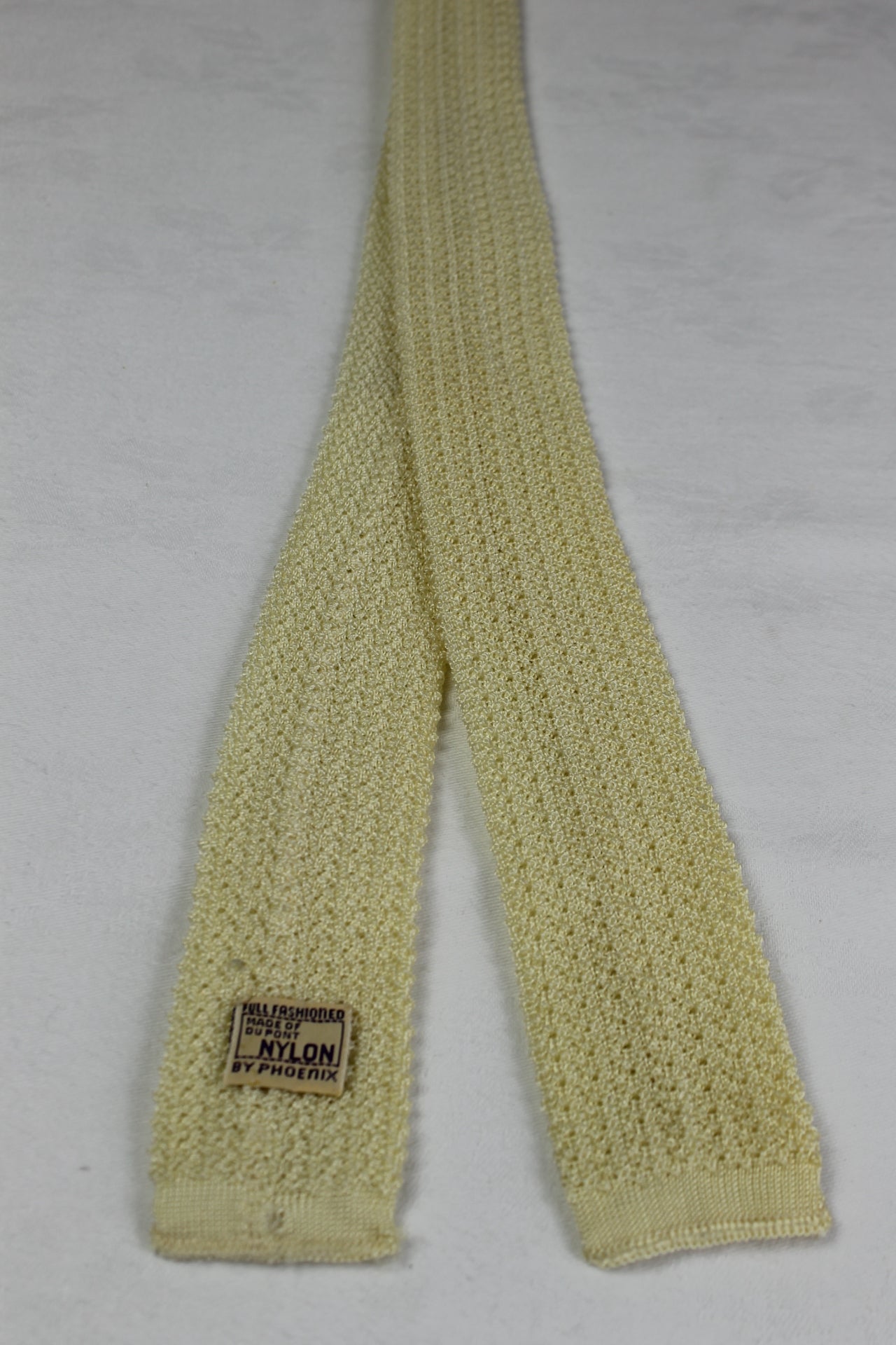 Vintage Phoenix Cream Knitted Square End Skinny Tie 1940s/1950s