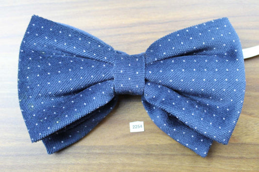 Vintage 1970s Pre Tied Bow Tie Blue Polka Dot Velvet Adjustable