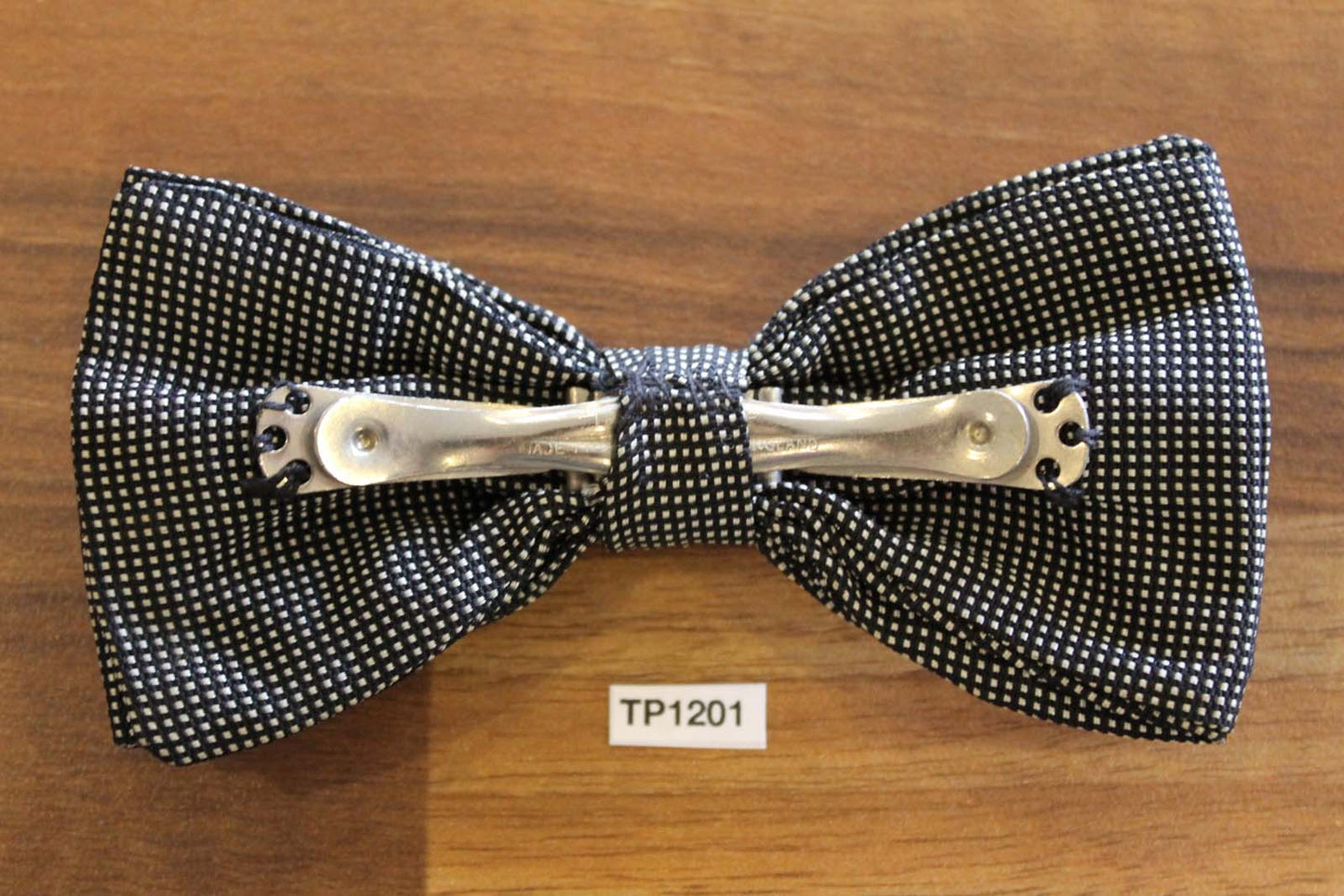 Vintage black white micro check clip on bow tie