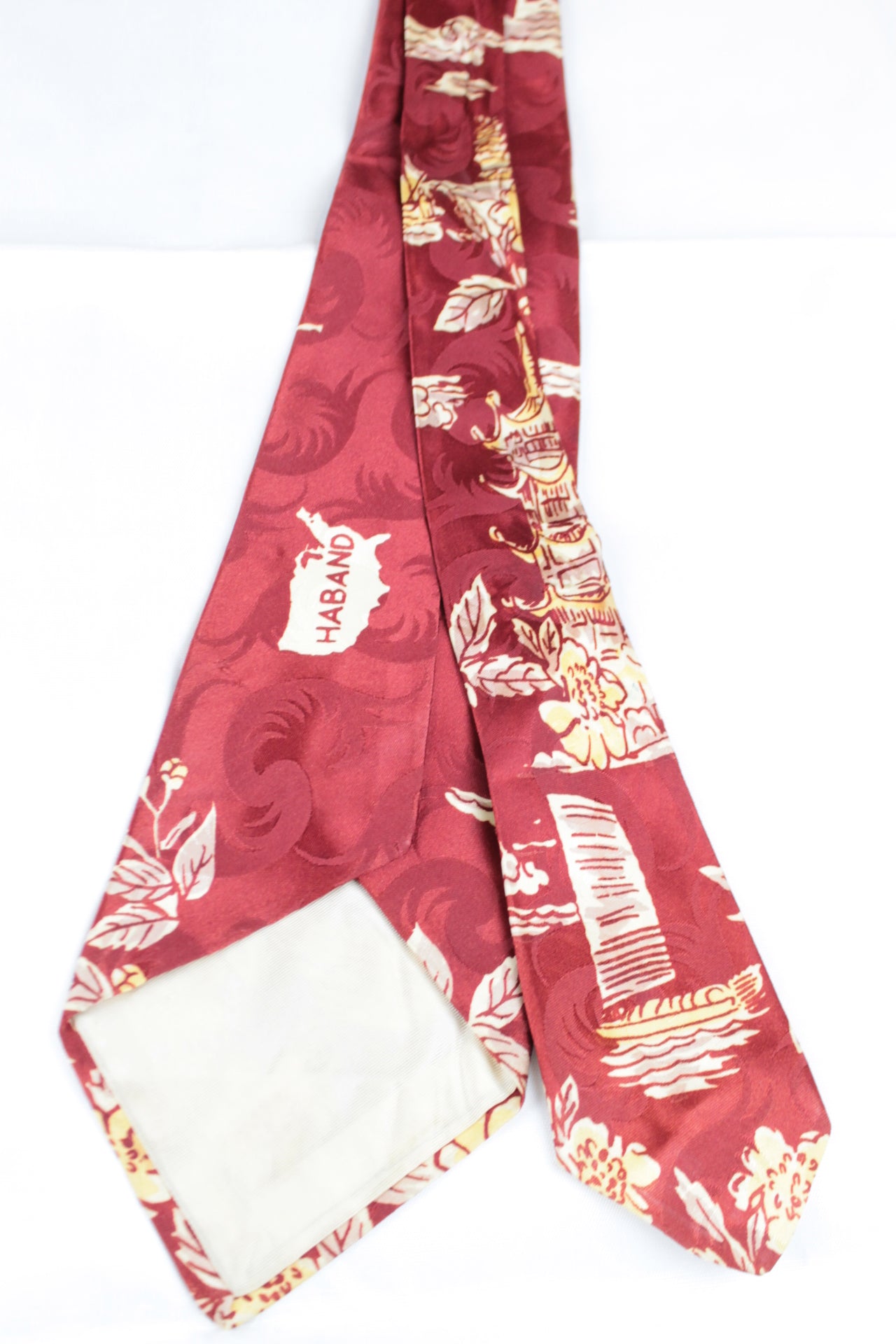 Vintage 1960s Haband Oriental Pagoda Crimson Ruby Red Swing Tie