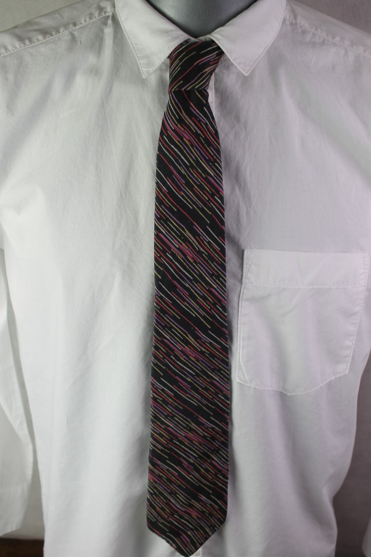 Vintage Halston black pink yellow red striped tie Bloomingdales