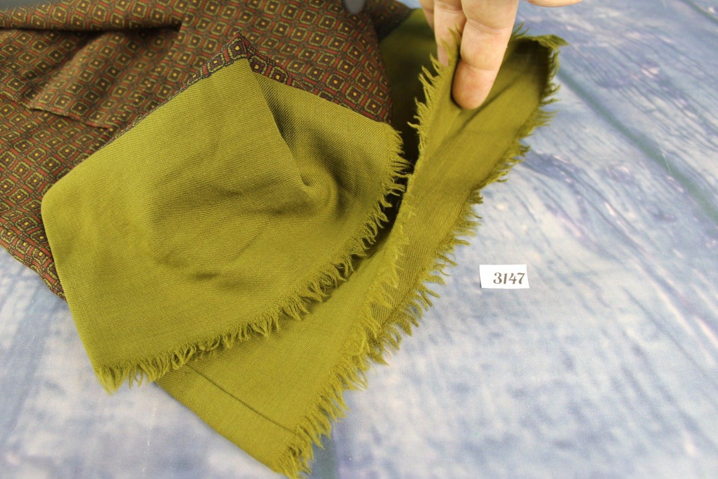 Vintage Mens Moss Green Brown Squares Patterned Scarf