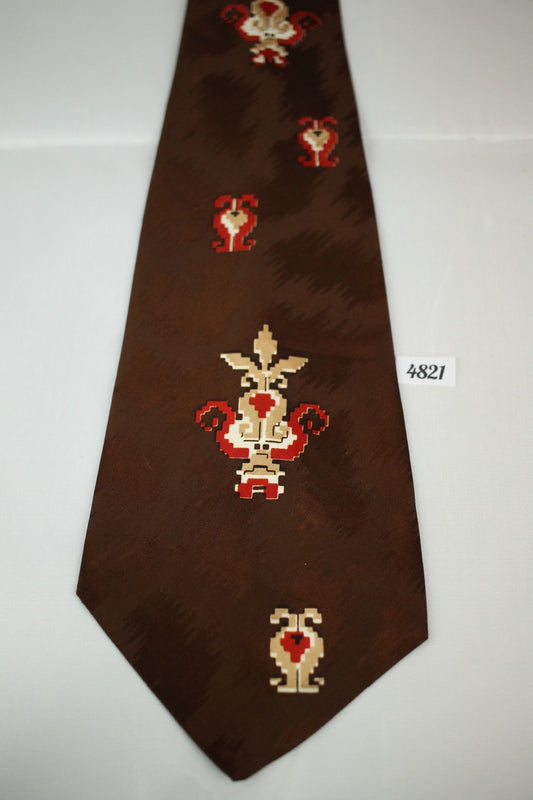 Vintage 1940s/50s Van Heusen Van Splendor Original Brown Red Jacquard Swing Tie