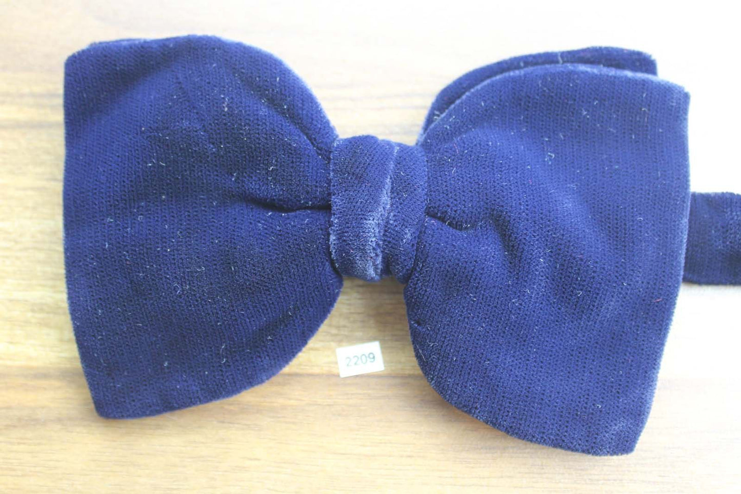 Vintage 1970s Pre Tied Bow Tie Navy Velvet Double Bow Adjustable Collar Size