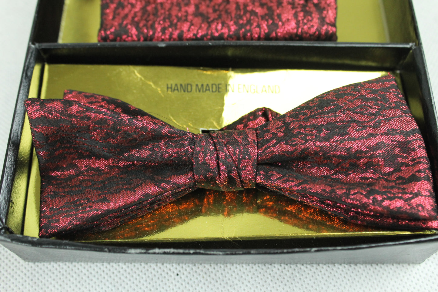 Vintage 1970s metallic cherry red cummerbund and bow tie set