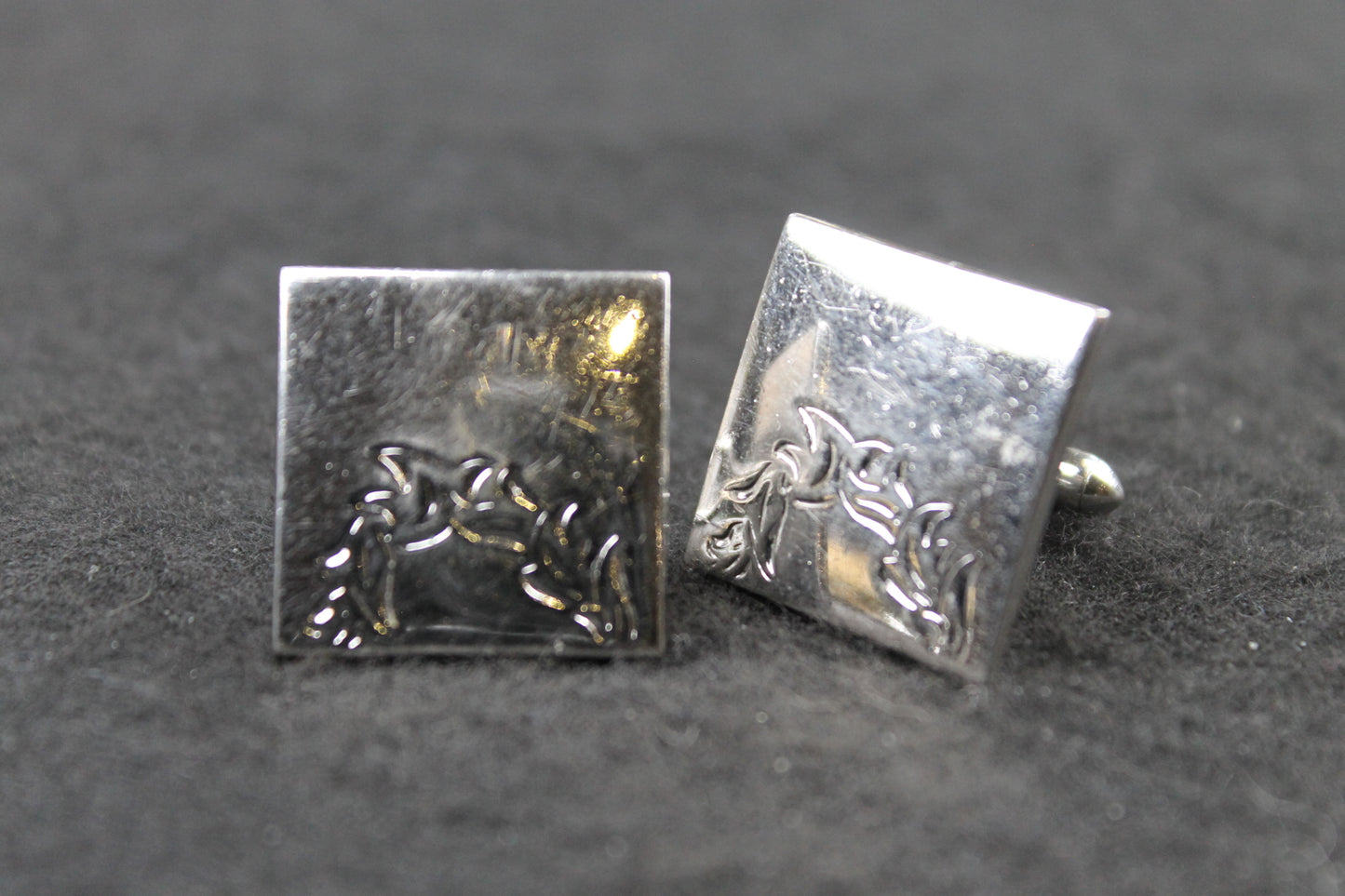 Vintage Large Square Silver Metal Cufflinks