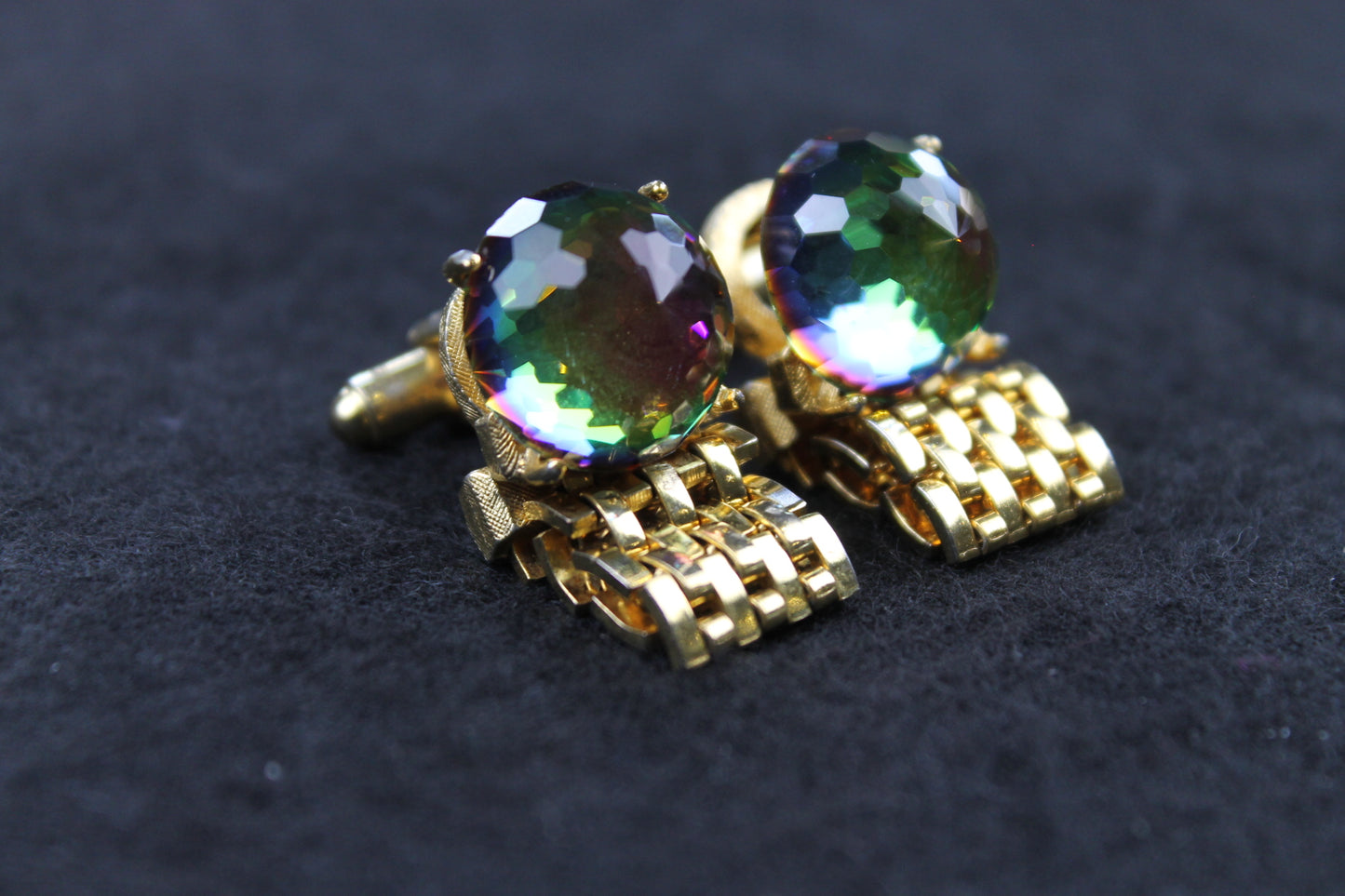 Vintage Large Aurora Borealis Diamante Wrap Around Cufflinks