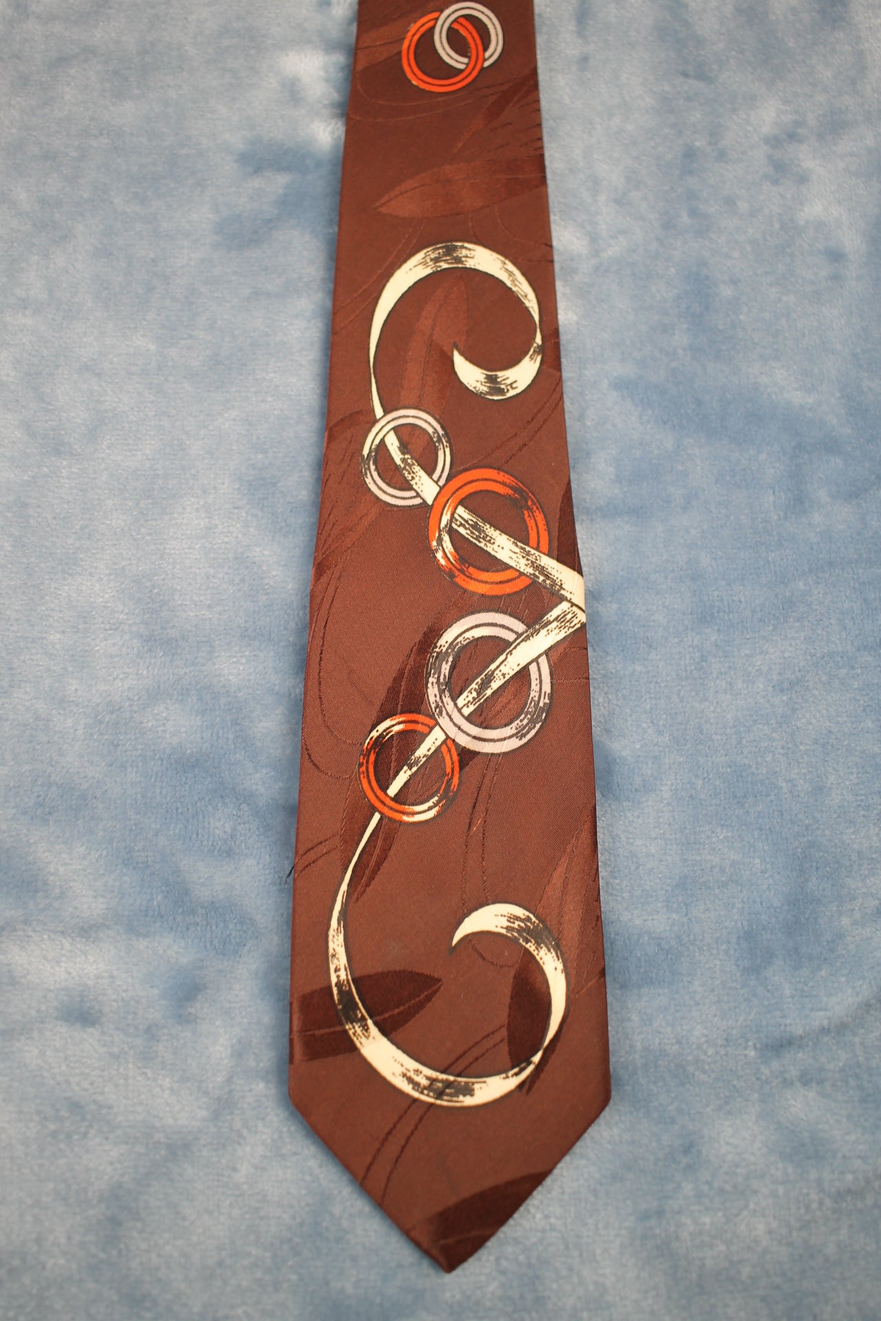 Vintage Beau Brummell Dark Brown Orange White Pattern Tie 1940s/50s