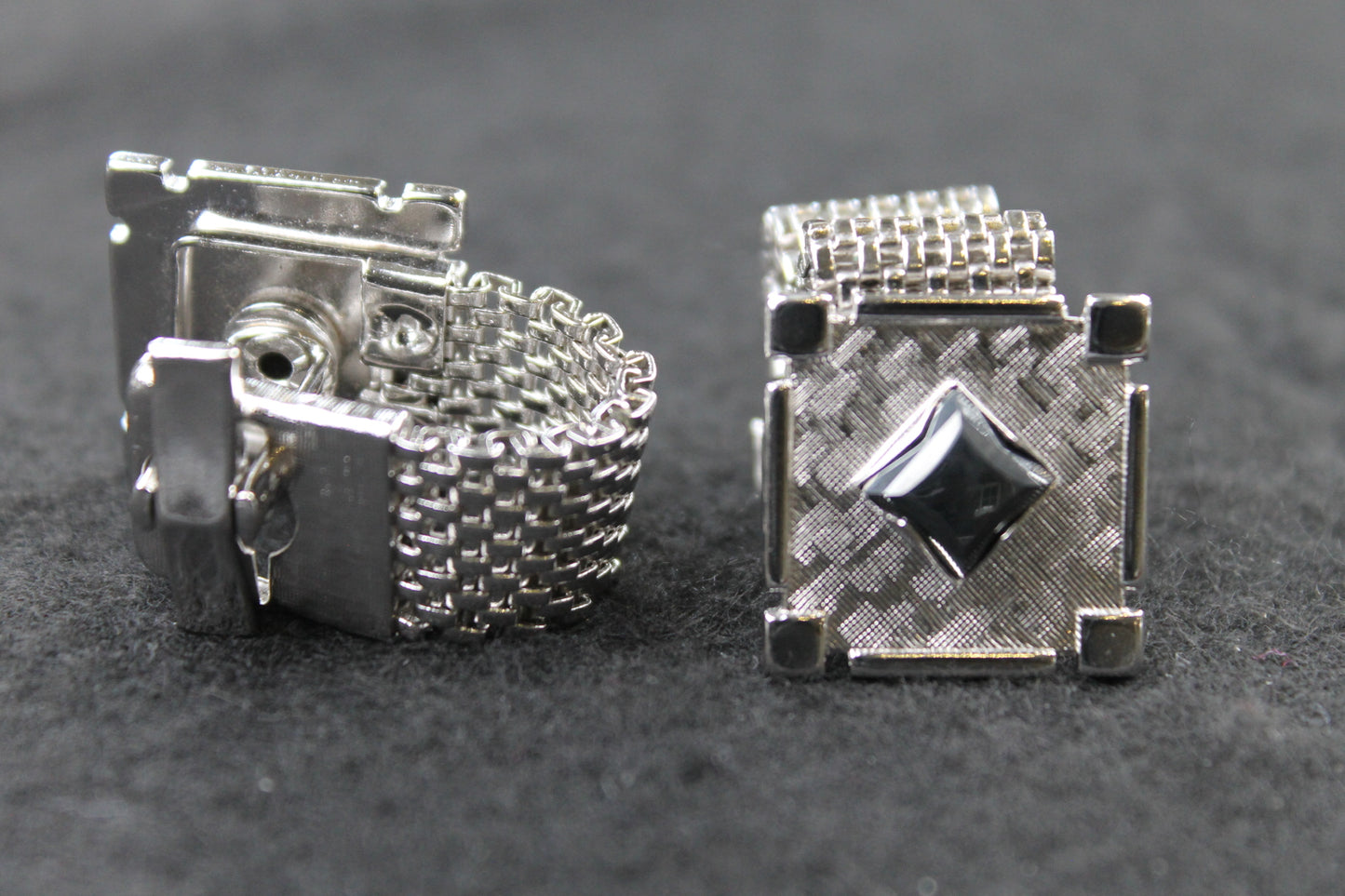 Vintage Wrap Around Cufflinks Square Black Stone Centres