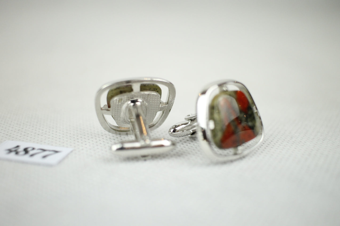 Vintage Hickok Marbled Stone Silver Metal Mount Cuff Links