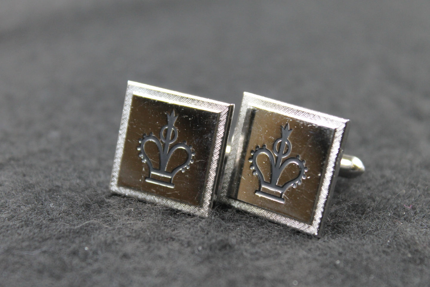 Vintage Square Silver Crown Cufflinks