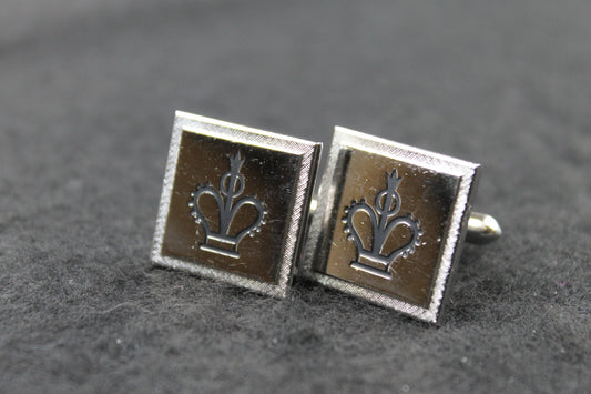 Vintage Square Silver Crown Cufflinks