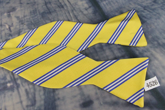 Superb Stafford Broad Stripe Yellow Blue Self Tie Square End Thistle Bow Tie