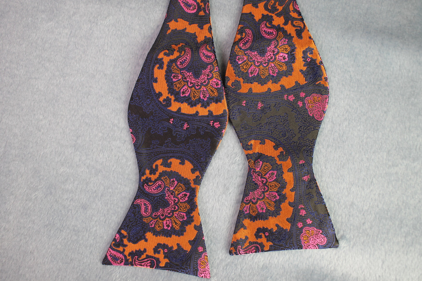 Vintage self tie thistle end black orange purple pattern bow tie adjustable