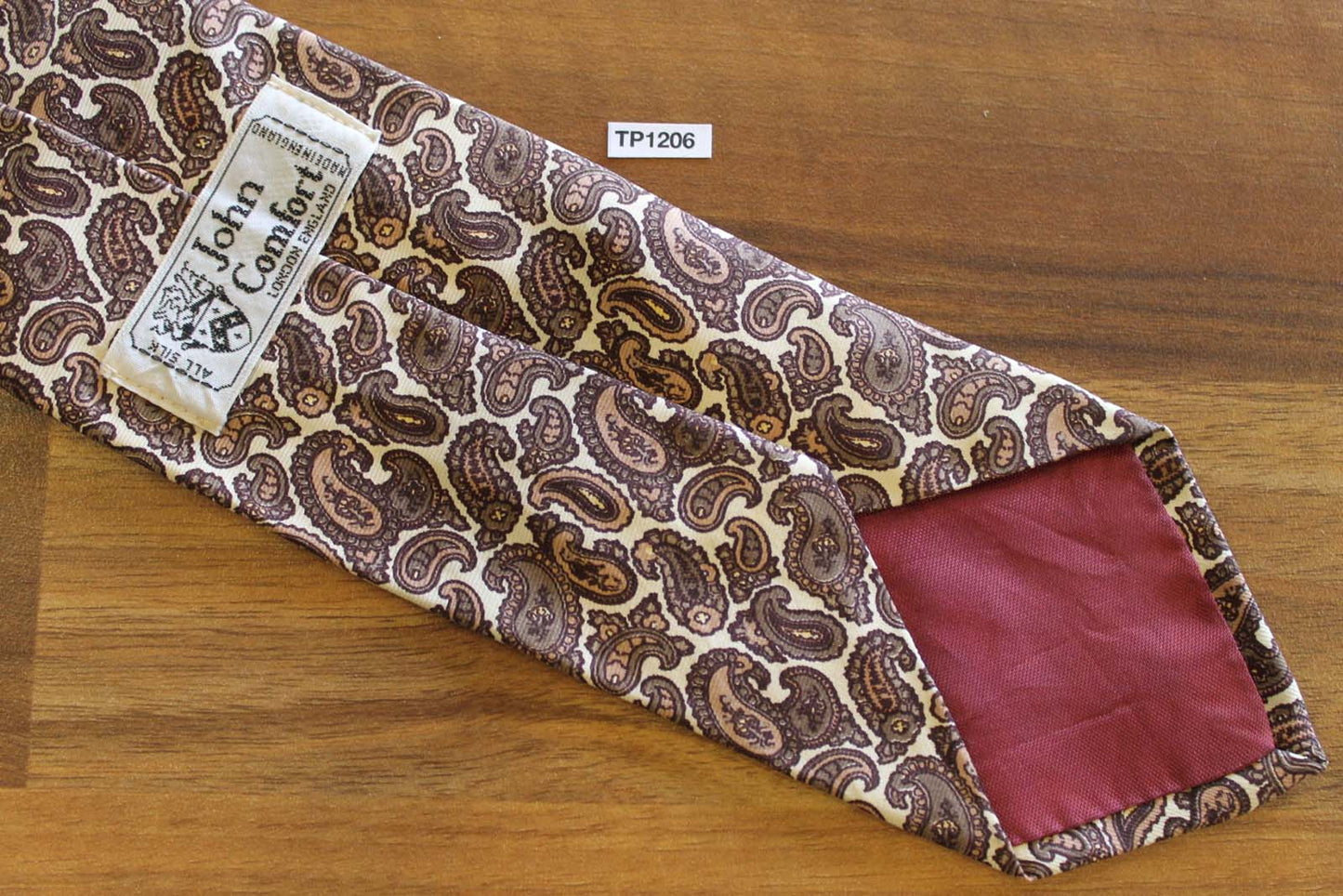 Vintage 1960s John Comfort all silk 2 tones browns paisley skinny tie