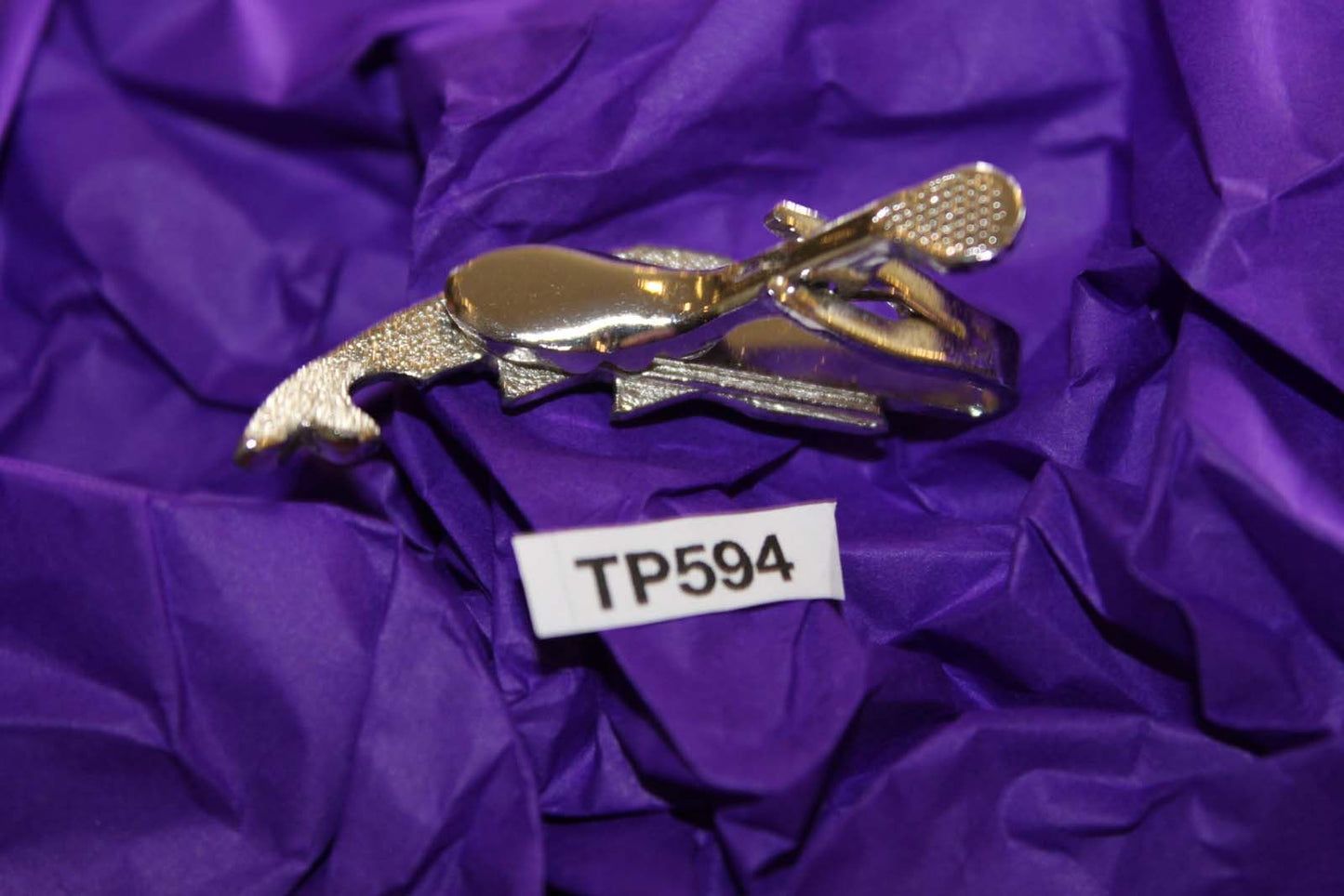 Vintage Silver Fish Trout Salmon Red Glass Stone Eye Tie Clip