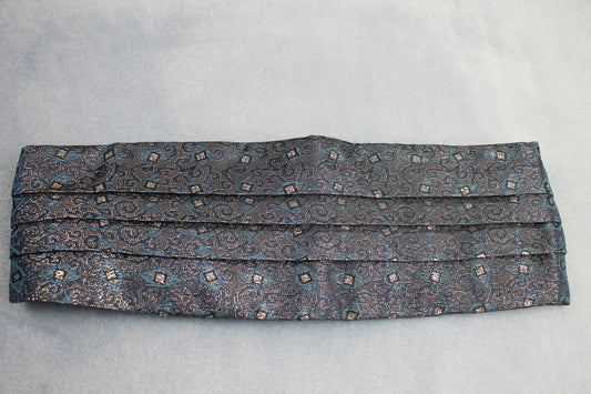 Vintage Jose Piscador blue black silver sparkly pleated cummerbund