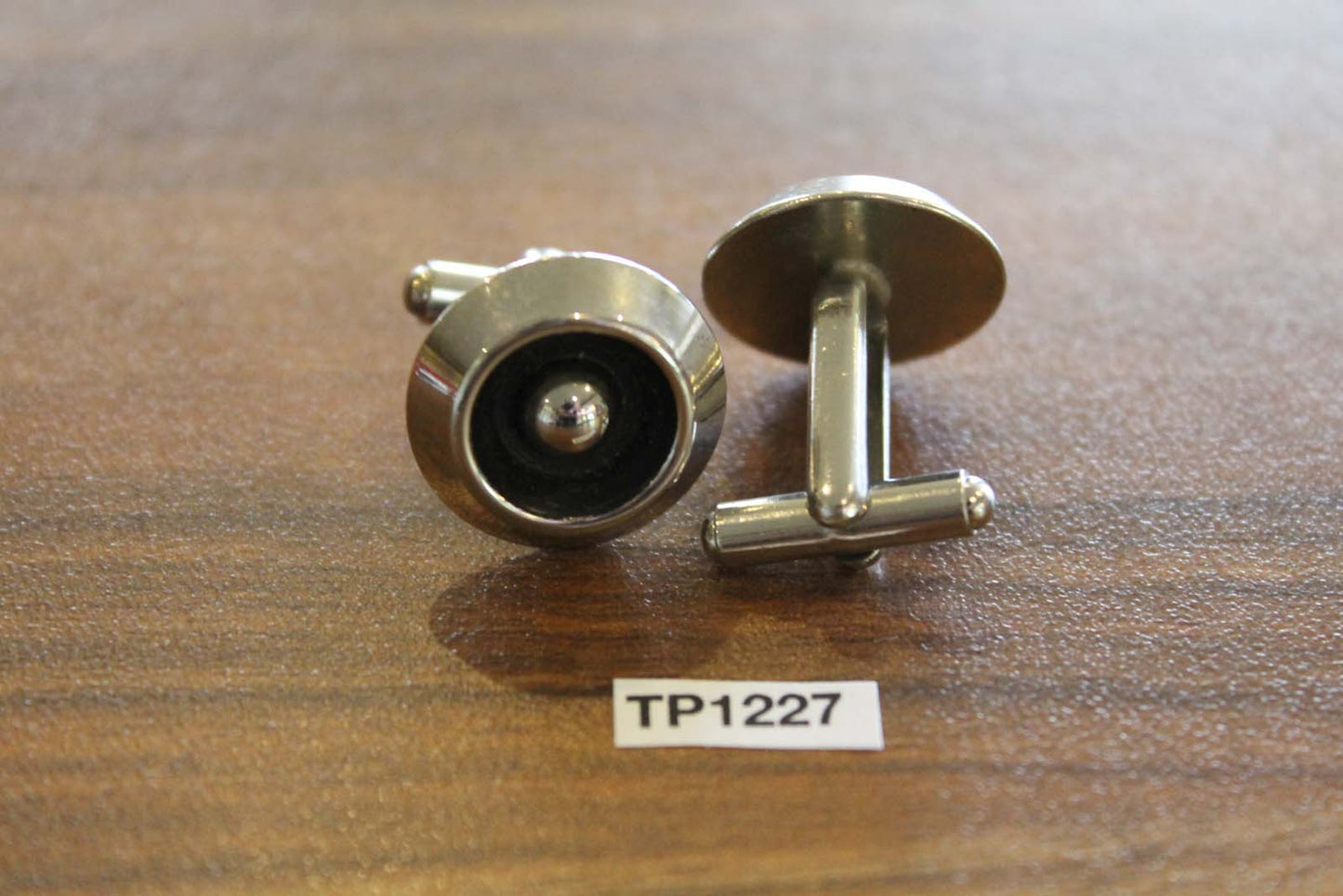 Vintage black silver metal round cuff links