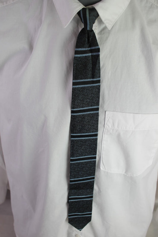 Vintage Blue Black Striped Pattern With Clip on Tie Narrow Skinny Jim Mod
