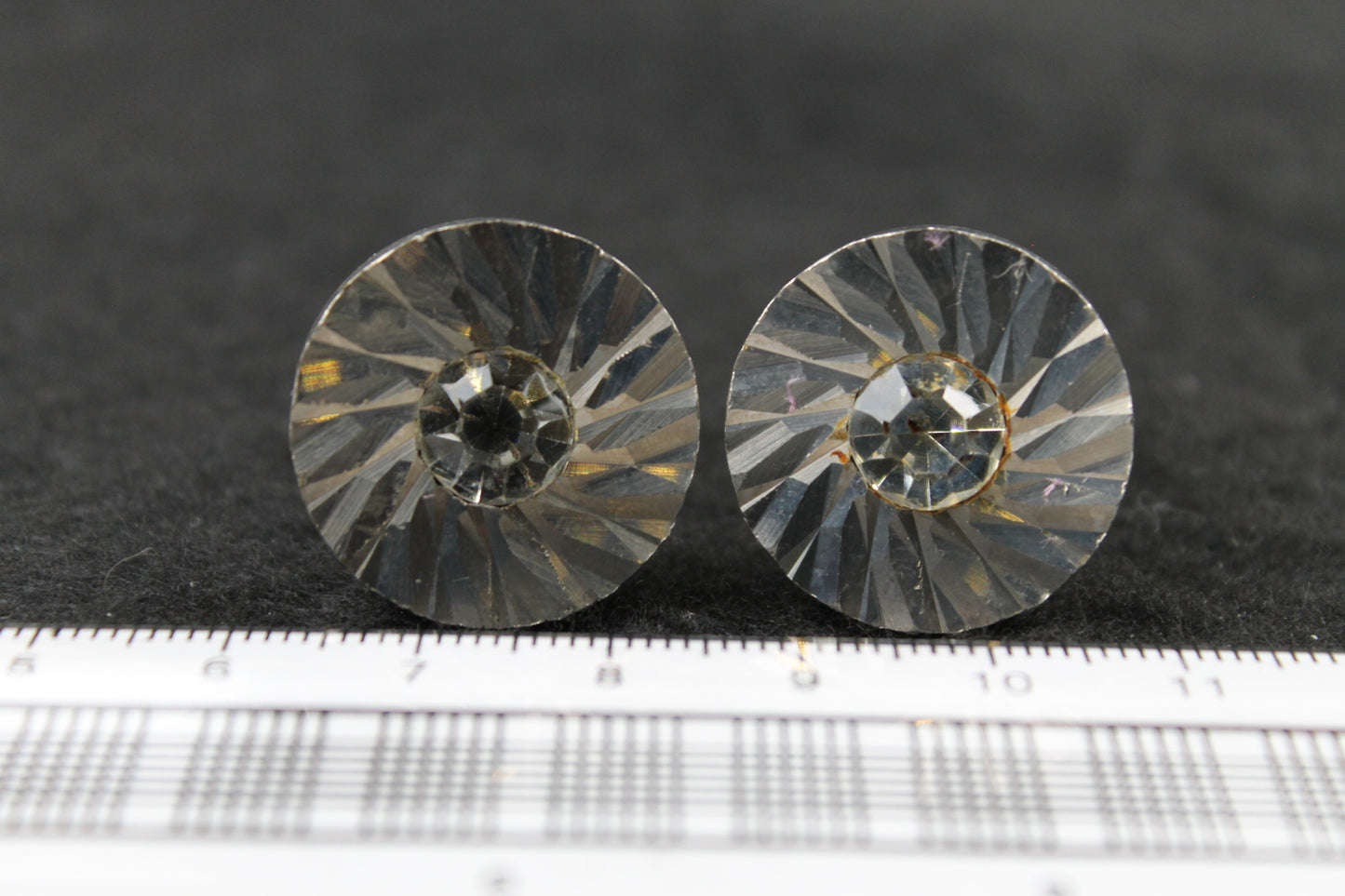 Vintage Heavy Silver Metal Diamante Centre Cufflinks