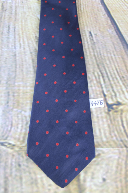 Vintage Foullard hand screened all silk resilio navy red polka dot skinny mod tie 1960s