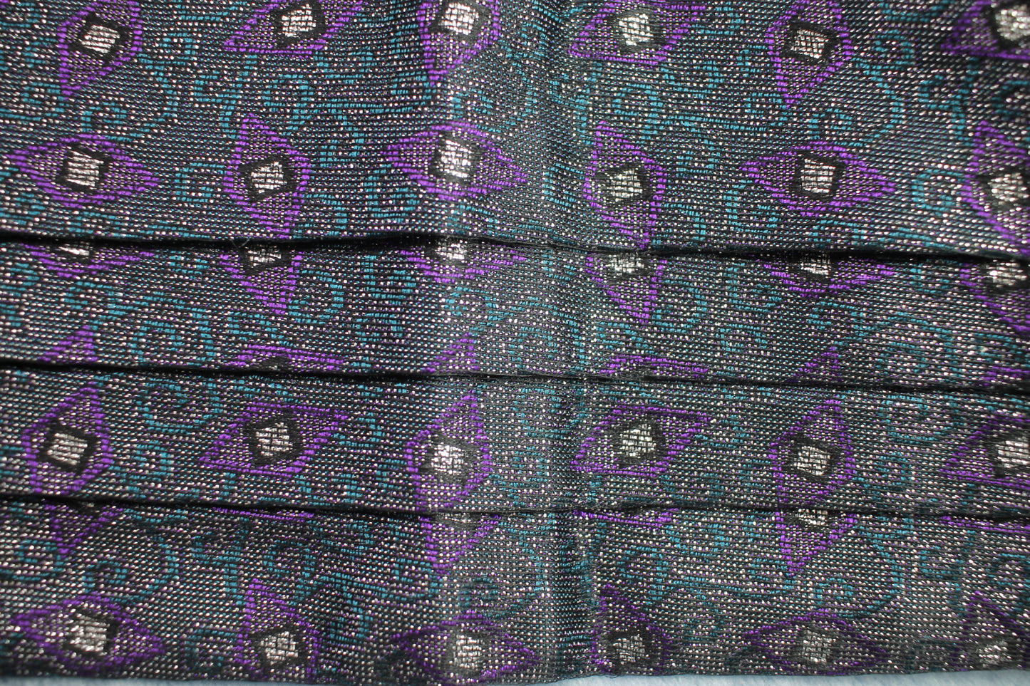 Vintage Jose Piscador green purple silver sparkly pleated cummerbund