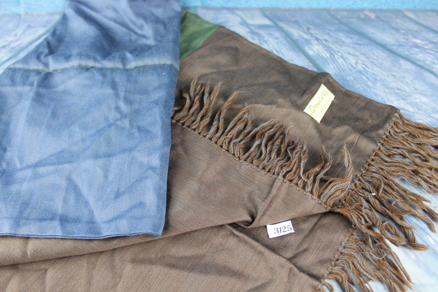 Vintage Edsor Crown Wool & Silk Blue Brown Green Striped Large Scarf