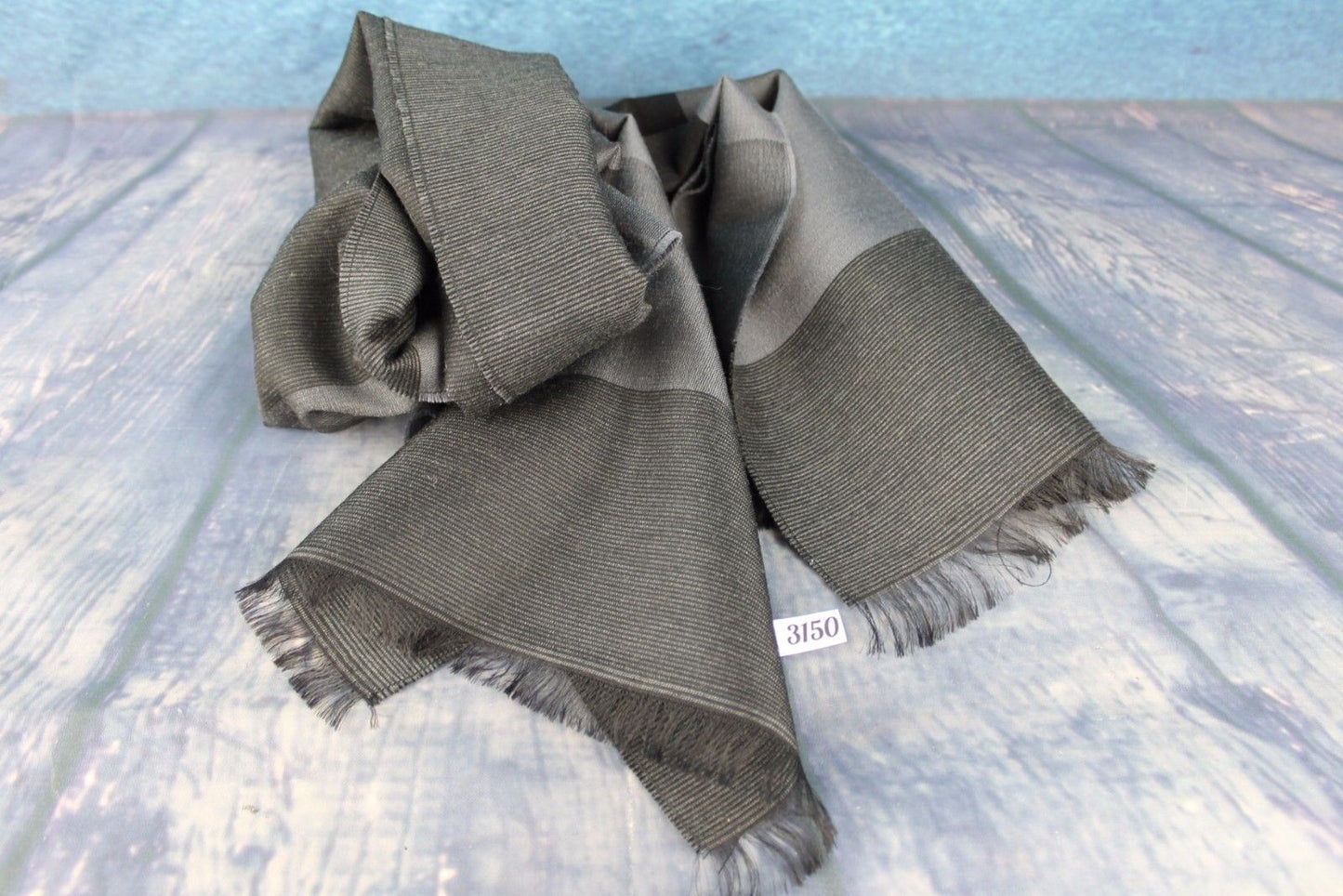 Vintage Mens Charcoal Silver Grey Striped Scarf