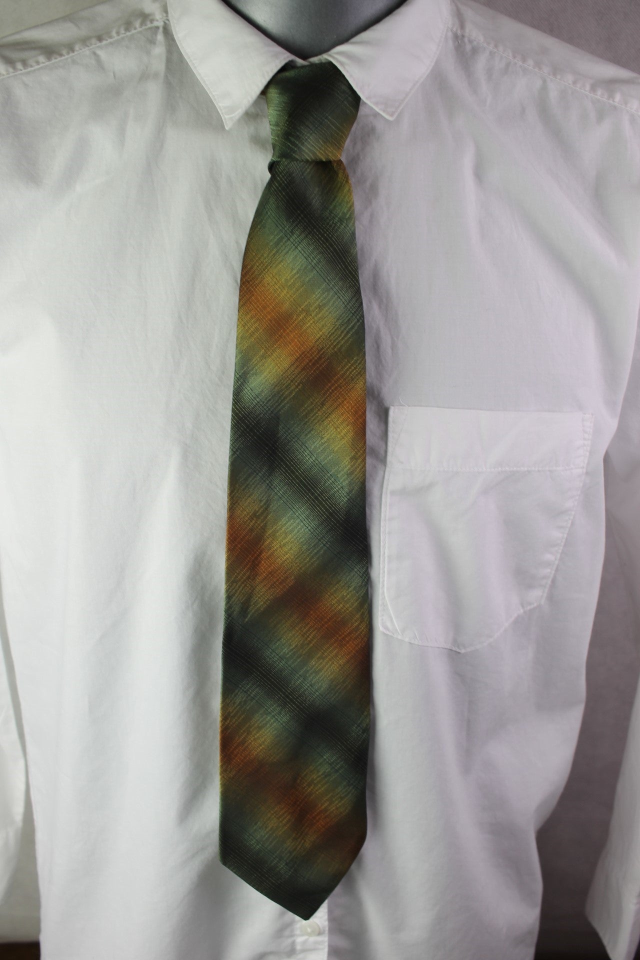 Vintage 1960s Regalon green orange yellow faded striped tie