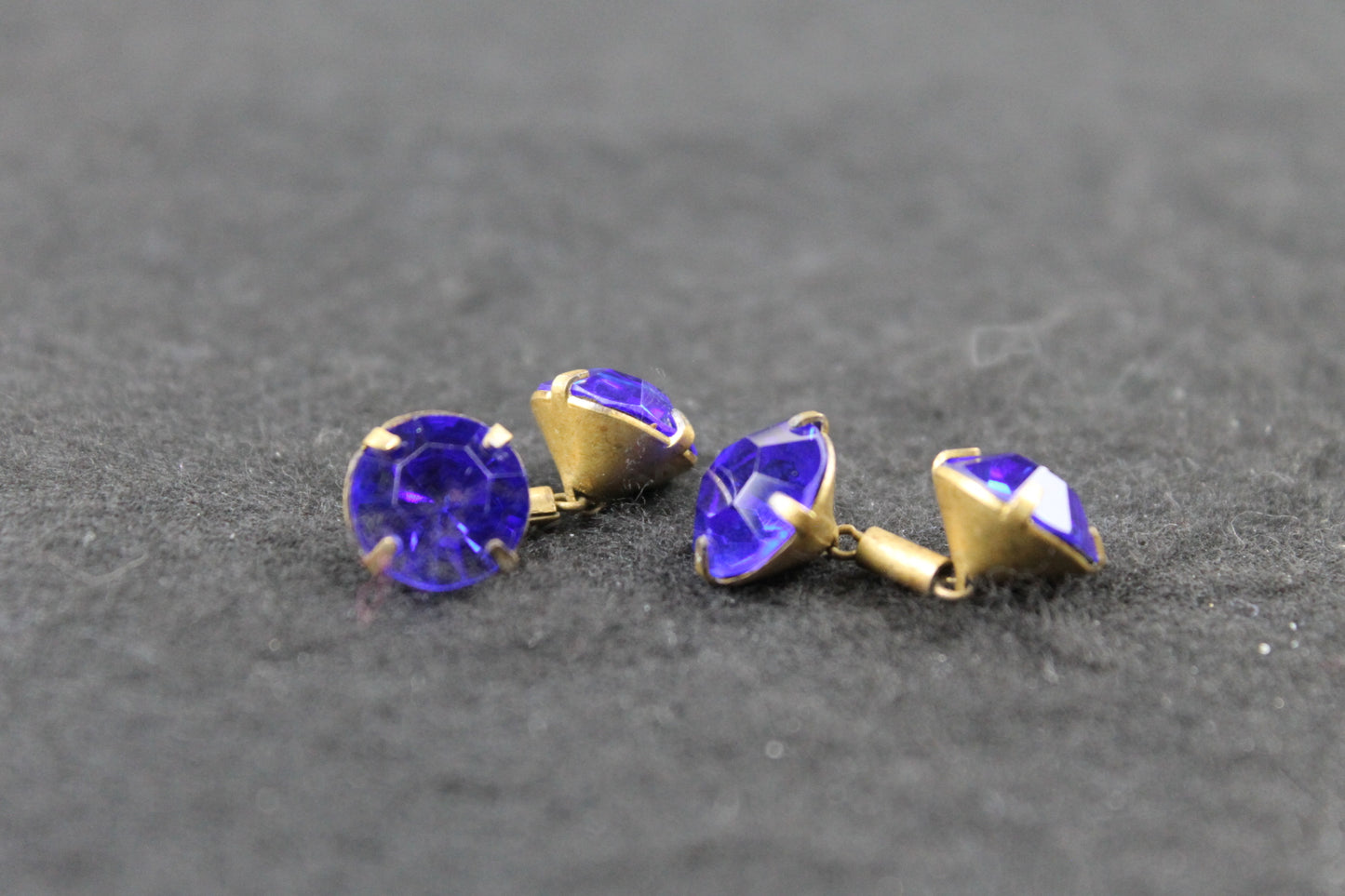 Vintage Blue Glass Faceted Gem Link Cufflinks