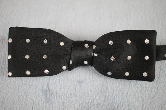 Vintage Stange Berlin pre-tied black silver dot pattern bow tie adjustable