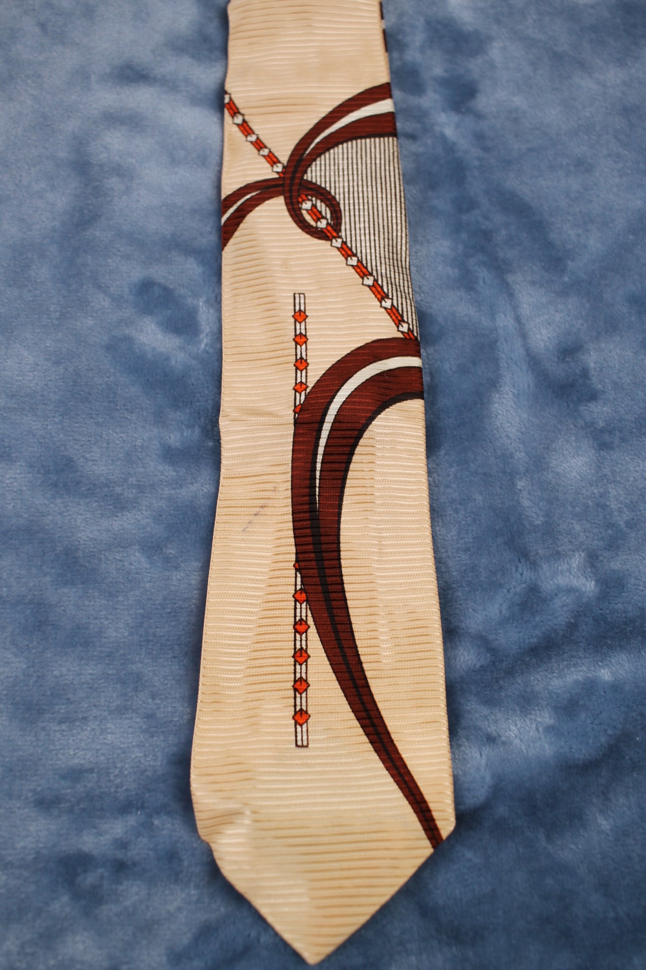 Vintage 1940s/50s cream brown orange pattern tie