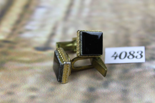 Vintage Beautiful Black Glass Mens Square Decorative Set Cufflinks Excellent Quality