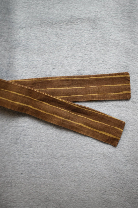 Vintage Marimekko Finland self tie straight end 2 tone brown striped pattern bow tie