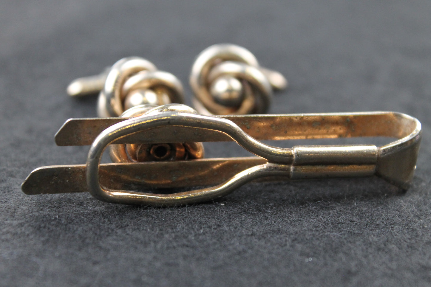 Vintage Amber Lucite Stone Cufflinks and Tie Clip Set