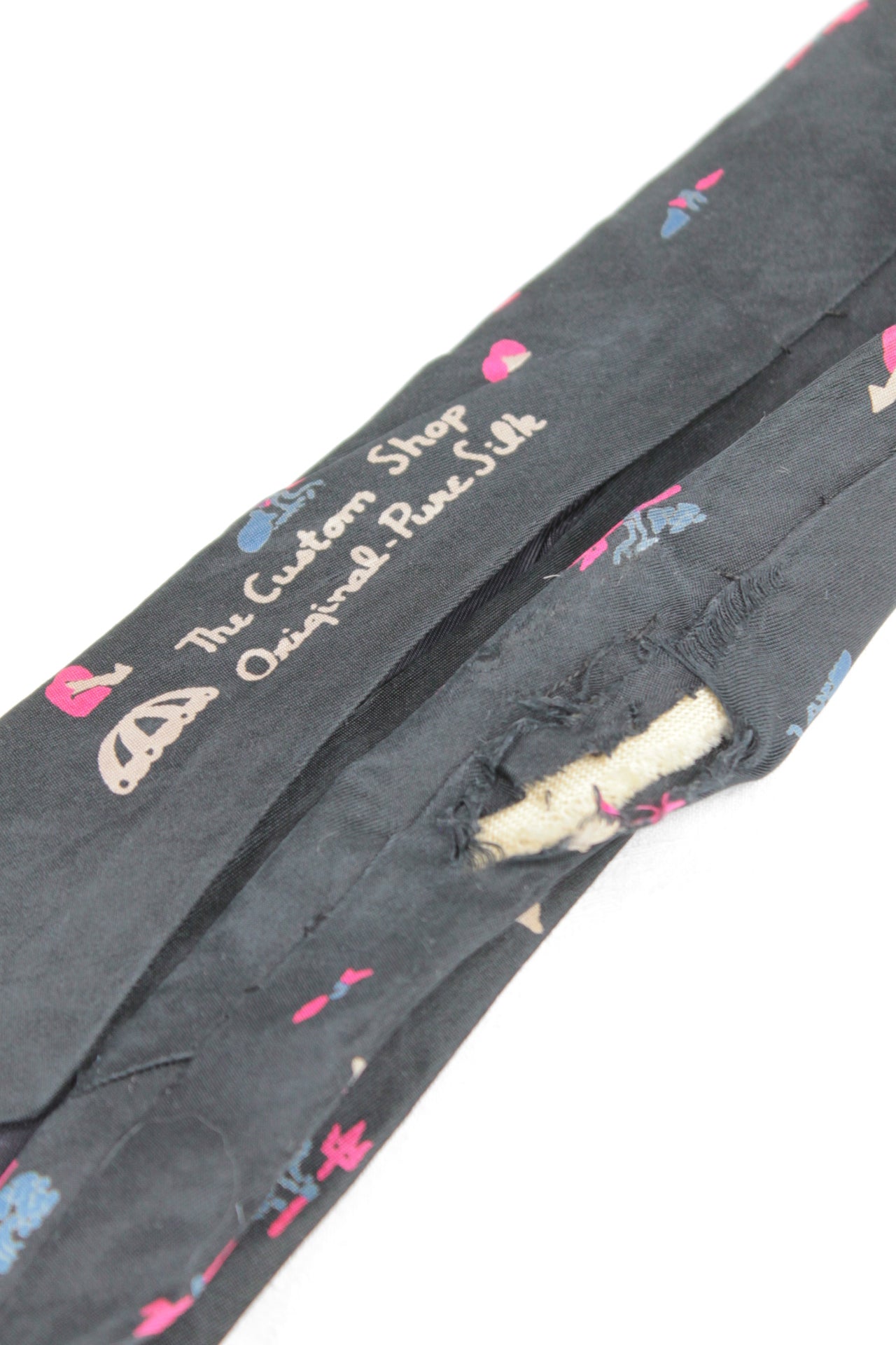 Vintage The Custom Shop Original all silk dark blue pink pattern tie 1950s/60s
