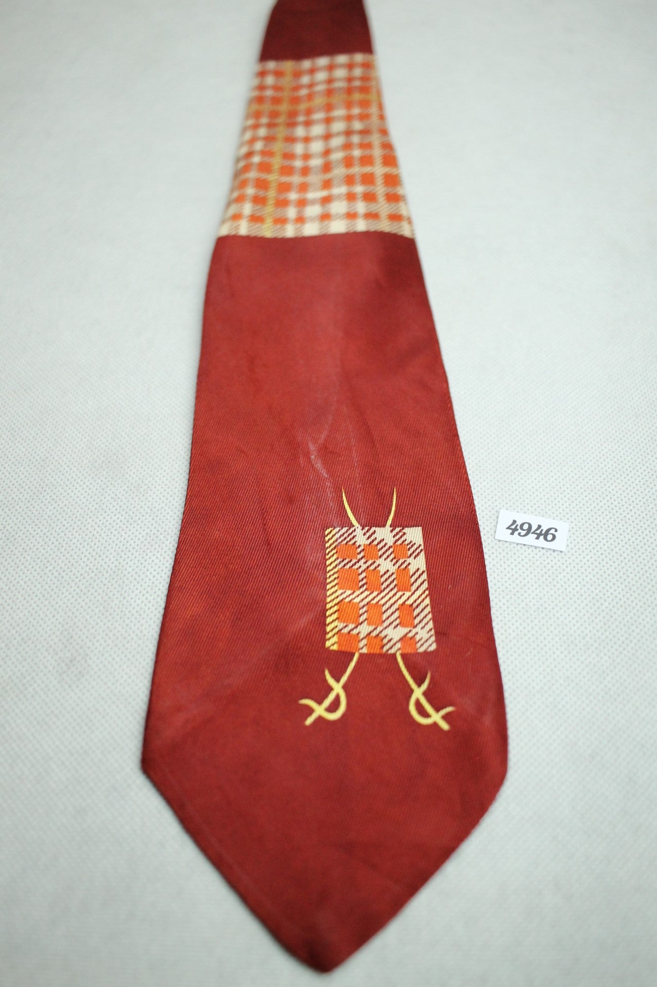 Vintage Famous Barr Co Esquire Mr T Tartan Swing Tie 1940s/50s Burgundy