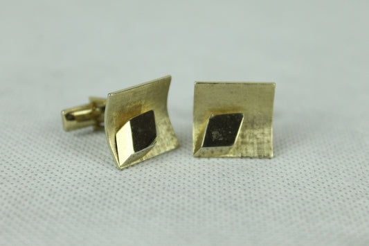 Vintage Curved Gold Square Cuff Links