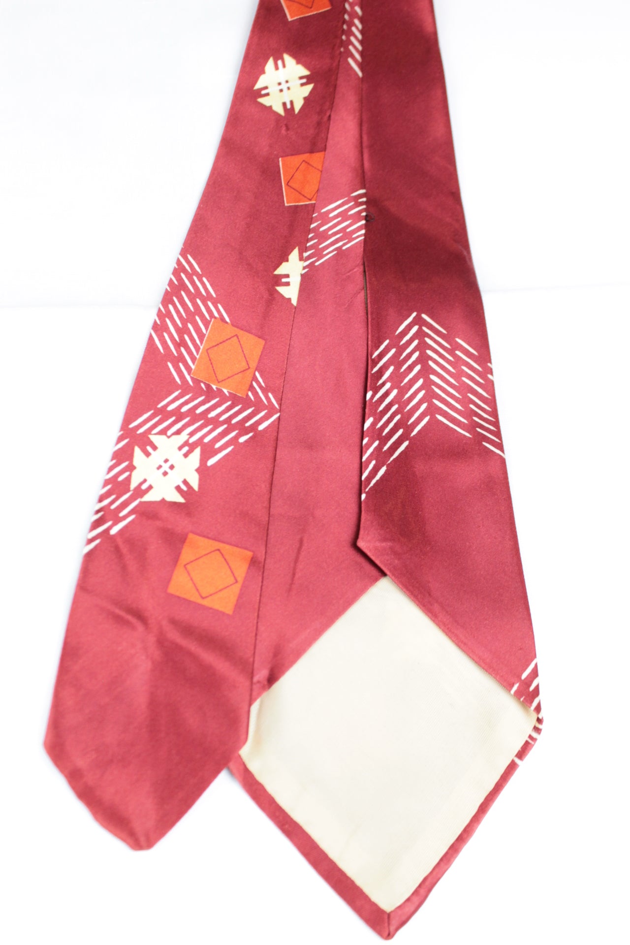 Vintage 1960s Crimson Red Cream Pattern Satin Swing Tie