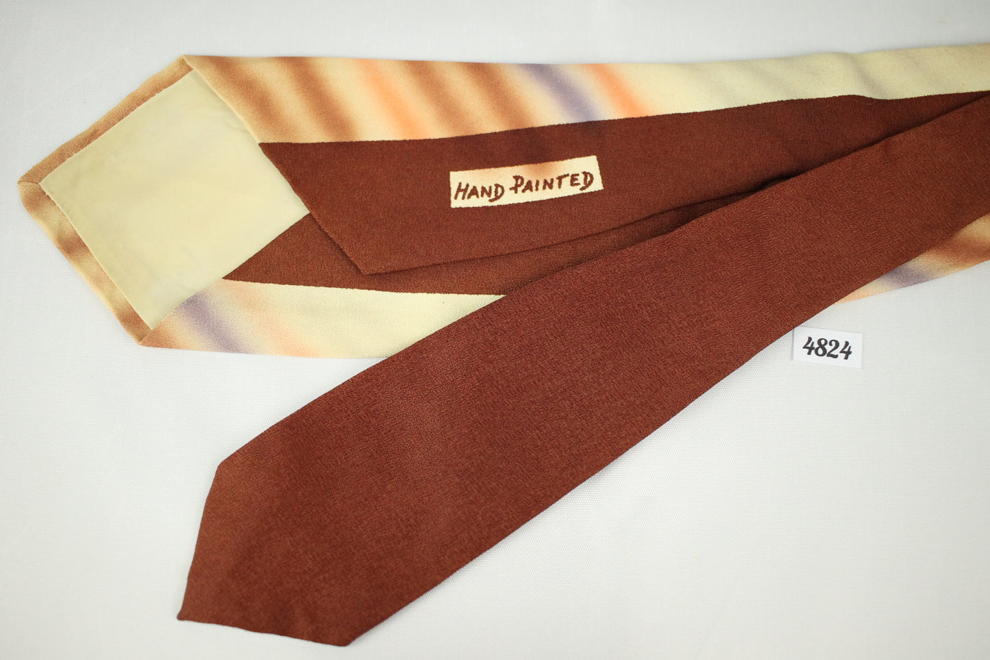 Vintage 1940s/50s Louvre Cravat Hand Painted Peach Tones Blurred Stripes Swing Tie